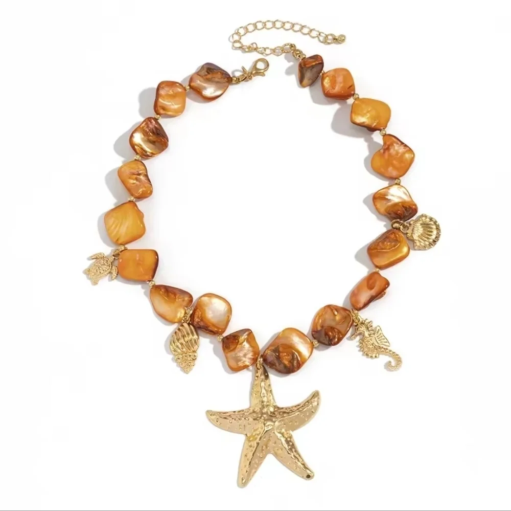 Gold and Orange Shell Necklace